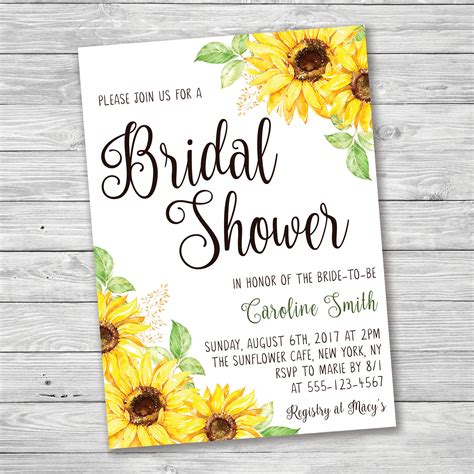 Sunflower Bridal Shower Invitations Template