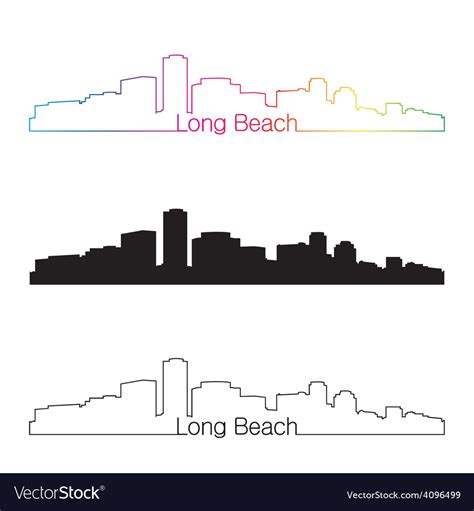 Long beach skyline linear style with rainbow Vector Image