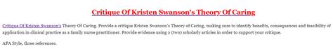 Critique Of Kristen Swanson’s Theory Of Caring - | Nurses Homework