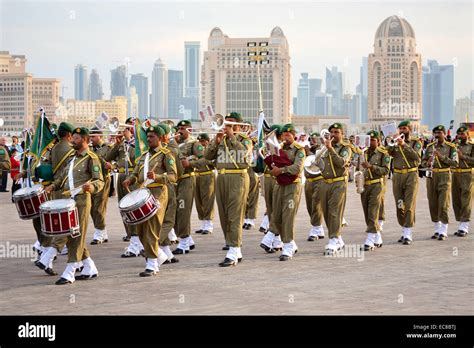 Qatar Army Forces are performing military music in Doha, Qatar. The event was held on Qatar ...