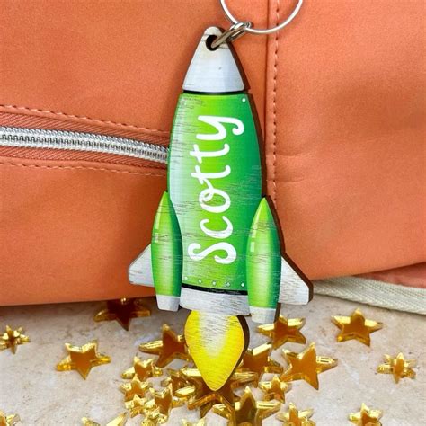 Personalised Wooden Kids School Bag Keyring - Rocket Design – The Bespoke Workshop