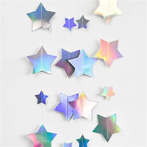 Holographic Big Star Party Decorations Hanging Iridescent Stars ...