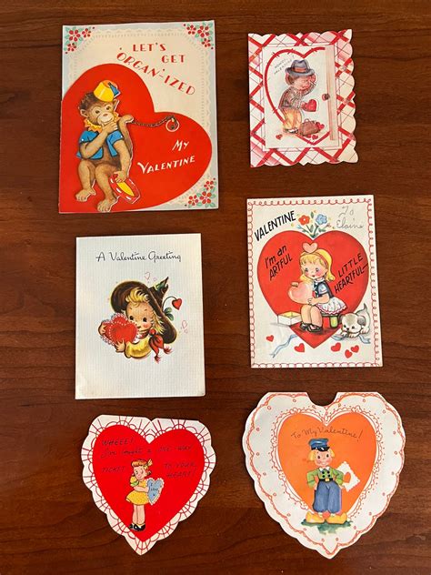 Vintage 1950s Valentine Cards, Set of 6 Folded Valentine Cards, Made in USA, Used - Etsy