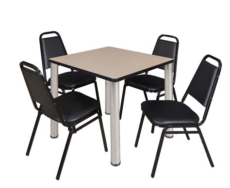 Kee 30" Square Breakroom Table- Beige/ Chrome & 4 Restaurant Stack Chairs- Black - Walmart.com ...