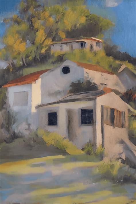 House on a Hill Oil Painting · Creative Fabrica