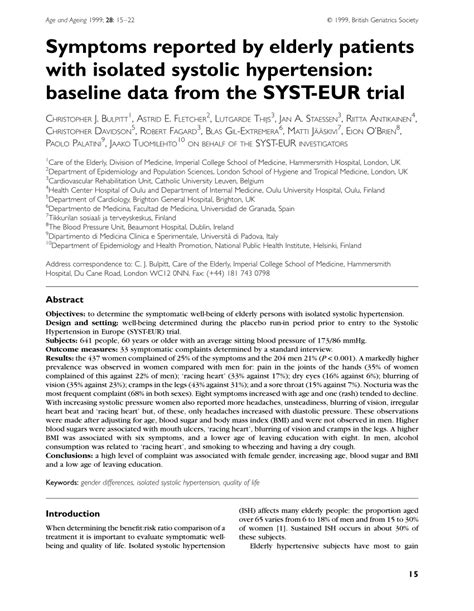 (PDF) Symptoms reported by elderly patients with isolated systolic hypertension: baseline data ...