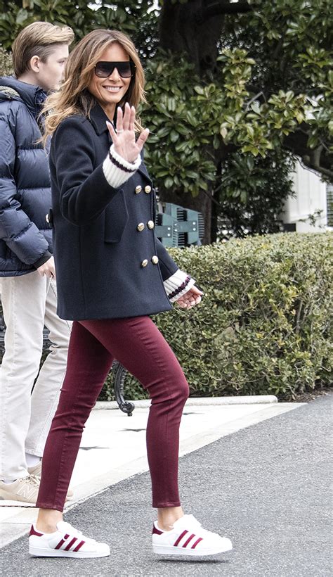 Melania Trump Rocks Adidas Superstar Sneakers & Military-Style Jacket ...