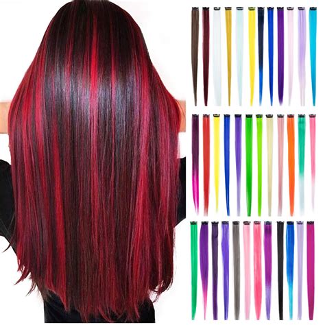 Colored Clip in Hair Extensions, Colorful Straight Long Hair Extensions ...