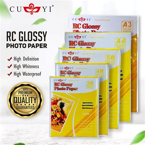 Cuyi Rc High Glossy Photo Paper 260Gsm 3R / 4R / 5R / A4 Size (20 ...