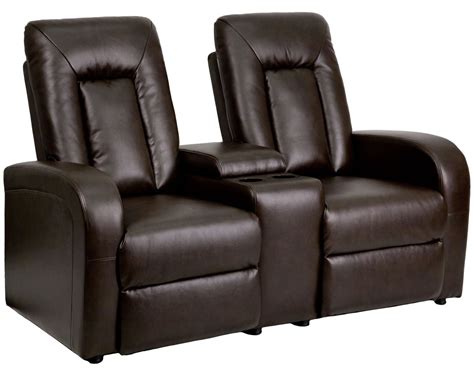 Brown Leather 2-Seat Home Theater Console Recliner from Renegade ...