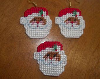 Needle Point Plastic Canvas - Santa Claus Face Earrings and Pin - Merry ...