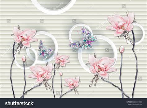 3d Wallpaper Background Colourful Flowers Butterflies Stock ...