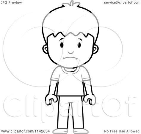 Cartoon Clipart Of A Black And White School Boy With A Sad Expression ...