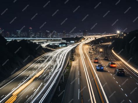 Premium AI Image | Night traffic cars on highway road on sunset evening night in busy city urban ...