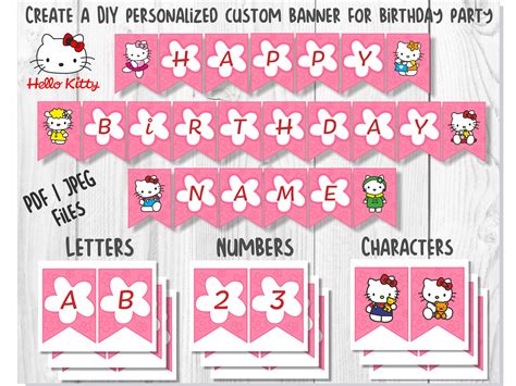 Hello Kitty Printable Birthday Banner PDF | JPEG, Hello Kitt | Inspire ...