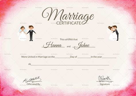 Certificate Of Marriage Template