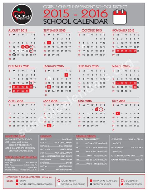 Corpus Christi Independent School District Calendars – Corpus Christi, TX