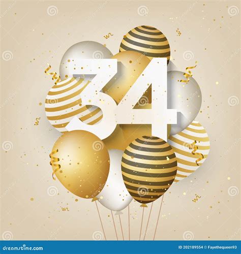 Happy 34th Birthday with Gold Balloons Greeting Card Background. Stock Vector - Illustration of ...