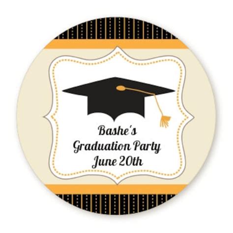 Black & Gold Grad Cap Personalized Round Graduation Party - Etsy