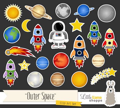 Space Clip Art, Cosmic Astronomy Planets Rockets Astronaut Sun Moon ...