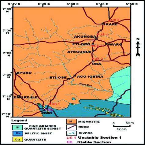 Geological map of the Owo-Ikare highway, Southwestern Nigeria. | Download Scientific Diagram