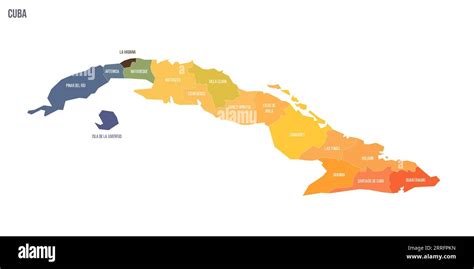 Cuba political map of administrative divisions - provinces. Colorful spectrum political map with ...