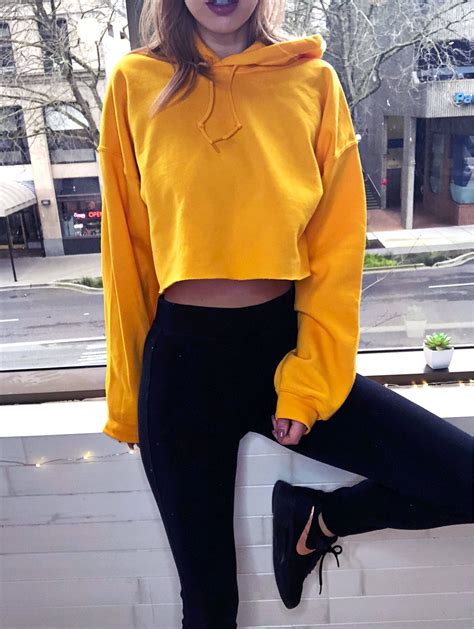 Cropped Hoodie Crop Workout Hoodie Yellow Tumblr Sweatshirt