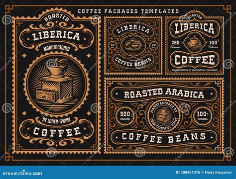 A Bundle of Vintage Coffee Labels Stock Vector - Illustration of americano, badge: 208481076