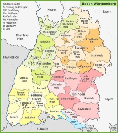 Administrative divisions map of Baden-Württemberg - Ontheworldmap.com