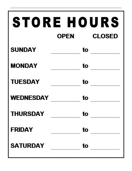 Store Hours Template - Slubne-Suknie for Printable Business Hours Sign Template Best Templates ...