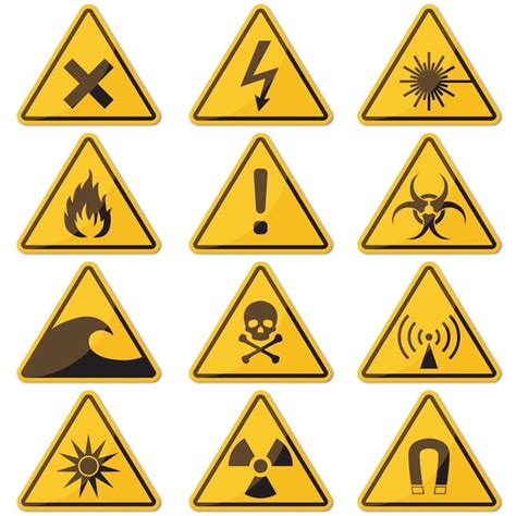 Premium Vector | Big set of hazard yellow sign with shadow