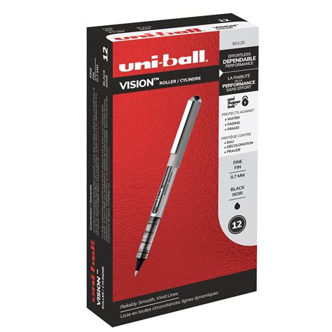 uni-ball® VISION Pens, Black Ink, Fine Point, Black/Gray Barrels, 0.7 mm, 1 Dozen, 60126 ...