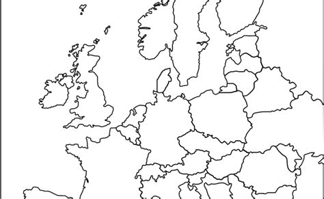 Europe Map With Countries Black And White Outline Map Of Europe