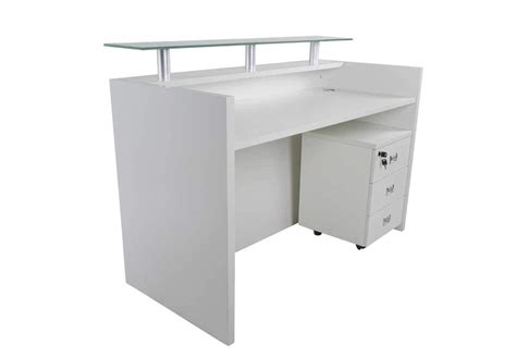 Buy Mahmayi Modern Reception Desk White with Lockable Mobile Drawer| Glass Top Desk| Office ...