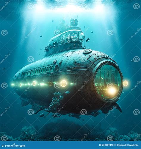 Submarine, Sci-fi Technology, Deep-sea Research Stock Illustration ...