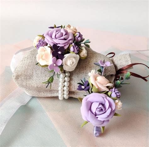 Wrist Corsage and Boutonniere Set Purple Flower Bracelet - Etsy ...