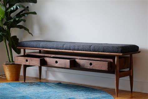 Upholstered Entryway Bench Mid Century Modern Wooden Hallway - Etsy