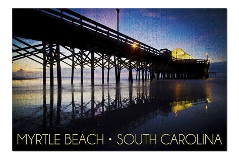 Myrtle Beach, South Carolina - Apache Pier at Night (20x30 Premium 1000 Piece Jigsaw Puzzle ...