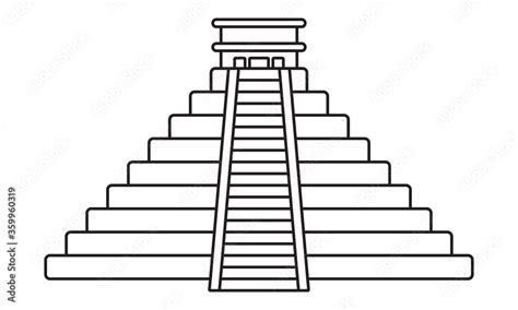 Ancient civilization el Castillo pyramid line art icon for apps and ...