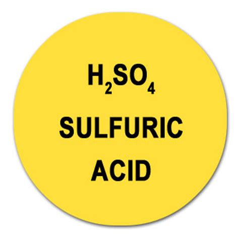 Round Color-Coded Chemical Labels, Sulfuric Acid Yellow, H2SO4, Roll/1000