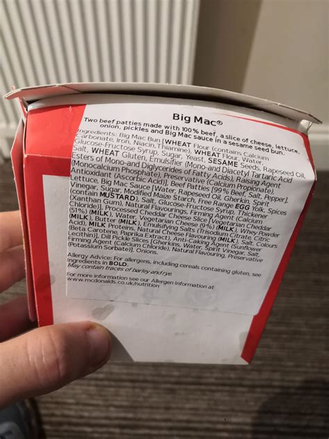 My Big Mac had a full list of ingredients on it. : r/mildlyinteresting