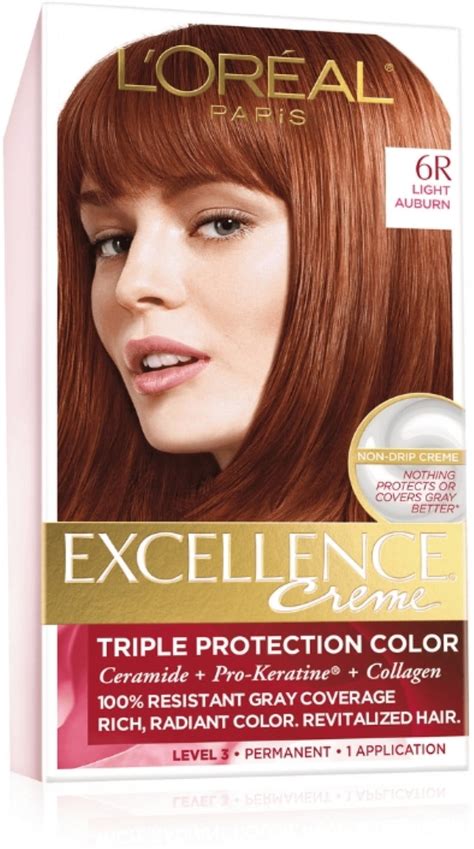 L'Oreal Paris Excellence Creme Triple Protection Hair Color, Light Auburn (Warmer) [6R] - (Pack ...