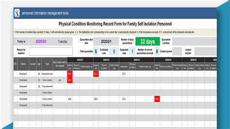 EXCEL of Physical Condition Monitoring of Family Personnel Self-isolation.xlsx | WPS Free Templates