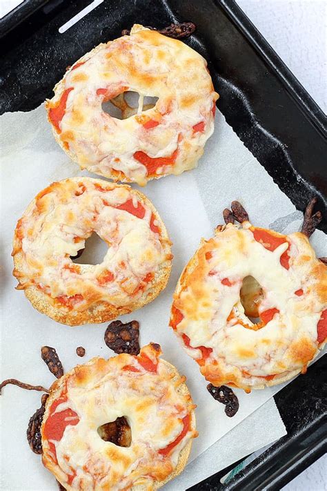 Homemade PIZZA BAGEL BITES-- after school snack from freezer to plate