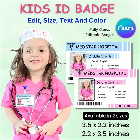 Kids Doctor ID Name Badge Doctor Badge Nurse Name Badge Medical ID Badge Editable Doctor Badge ...