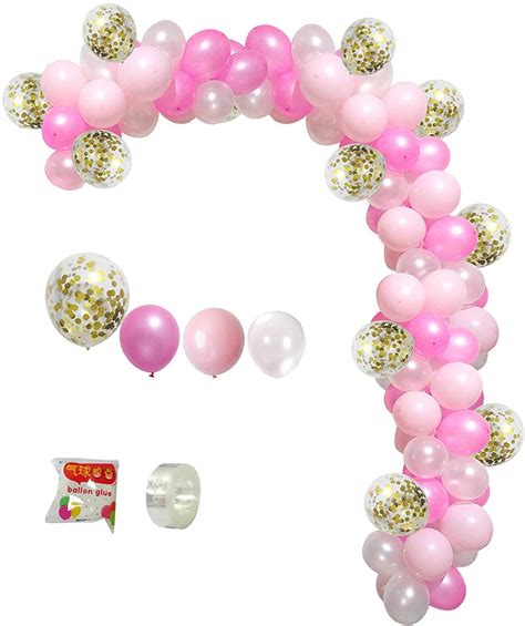 Pink Party Balloon Arch Kit - Pink And White Latex Balloons And Gold C ...