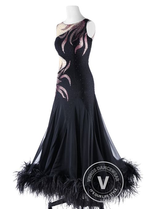 Gorgeous Black Feather Ballroom Smooth Competition Dance Dress