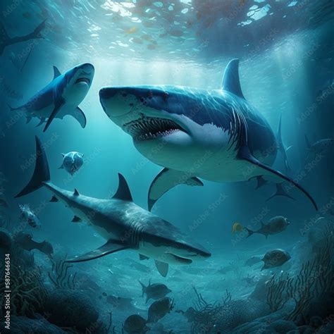 shark in aquarium underwater design sharks hd wallpaper Stock Illustration | Adobe Stock