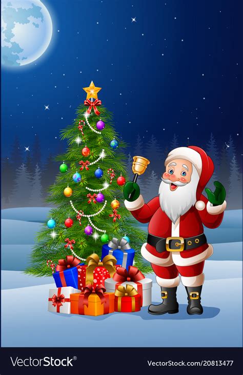 Christmas background with santa claus ringing bell