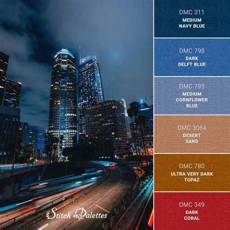 Blue City Lights - Embroidery Color Palette (With Thread Codes)